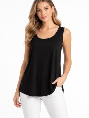 Clara Sun Woo Sleeveless Black Top Tunic Tank Cami Extra Large Flowy Basic